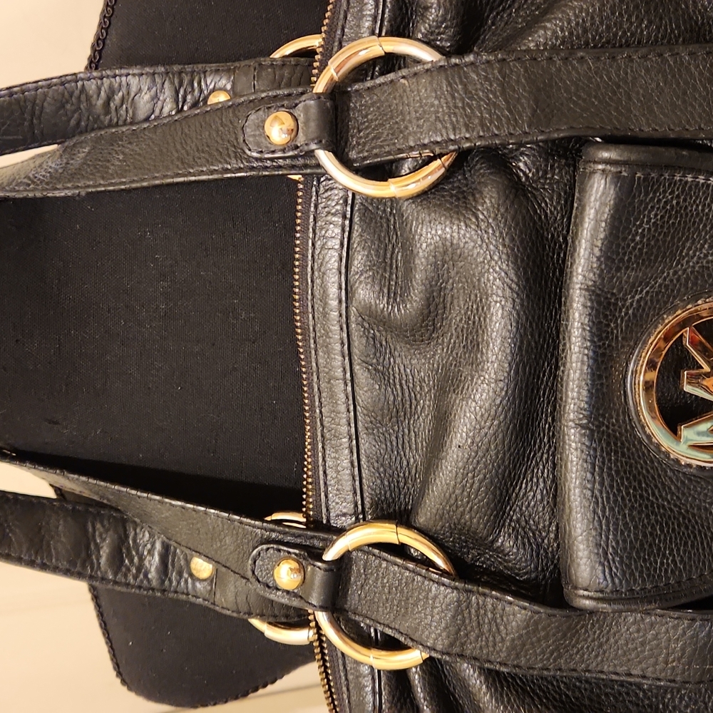 Michael Michael Kors, Black & Gold Satchel Purse - Picture 3 of 16